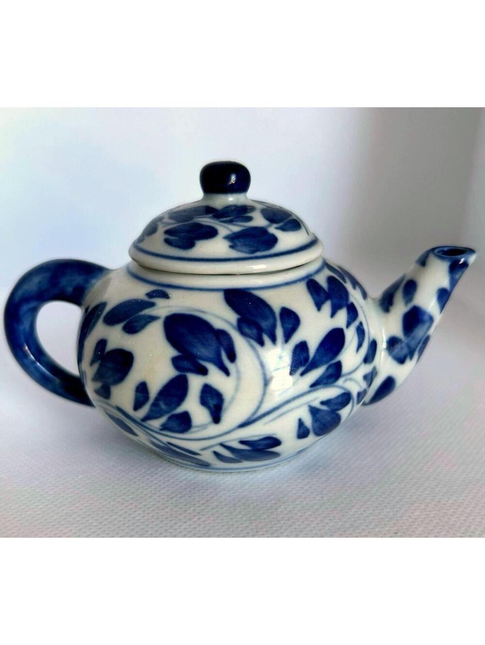 Vintage Andrea by Sadek Mini Teapot Blue White Ceramic